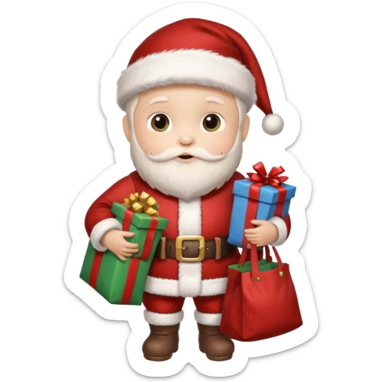 baby Santa Claus is carrying a bag of presents  sticker