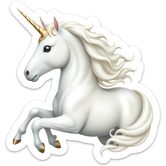 cinematic-beautiful-white-unicorn-emoji,-poised-and-regal,-with-a-slender,-ethereal-form-draped-in-a-pristine-white-color,-a-flowing-mane-and-tail,-and-a-glistening,-spiraled-horn-that-radiates-pure-light,-simplified-yet-sharp-and-majestic sticker