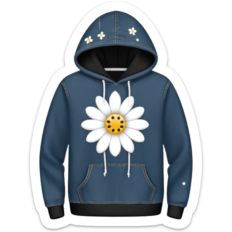 The BLACK Denim Tears Hoodie features a black base with distinctive white and black  open flower spots with empty space in the middle, These hollow ring-like patterns are scattered across. BLACK AND WHITE FLOWERS sticker