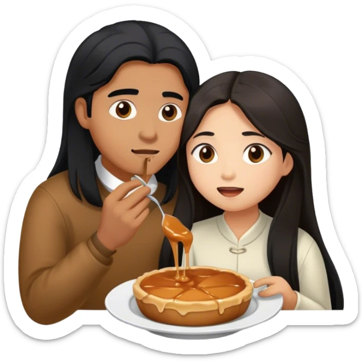 Caramel brown Guy with long black hair eating with brown hair Filipina sticker