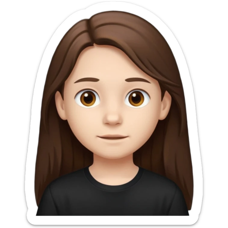 whit brown hair and brown eyes a 10 year old kid Long hair and anime black shirt sticker
