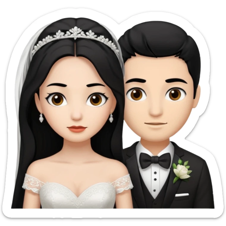 Bride with black hair black eyes and brown groom with black hair black eyes sticker