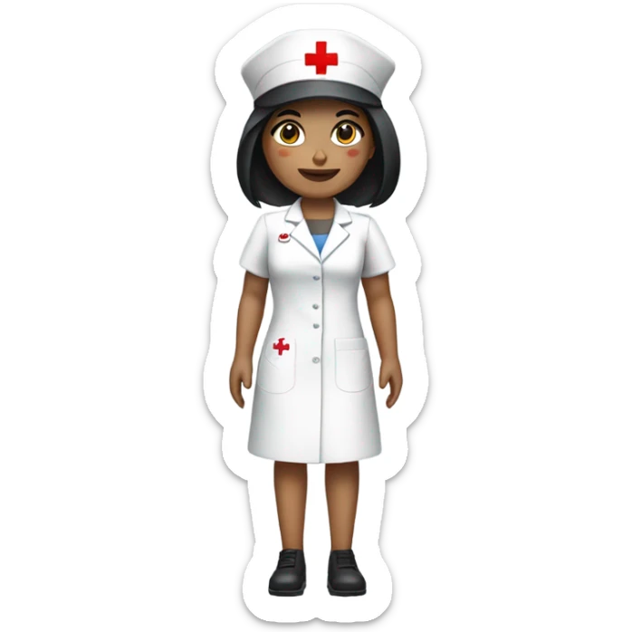 extremely short black straight hair female nurse with red cross sign hat wearing dress sticker