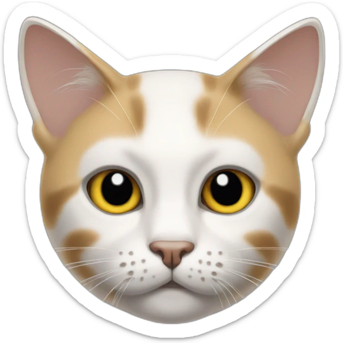 cat with white head and at the top of his head some black color, ears are white, yellow brown eyes, dirty looking sticker