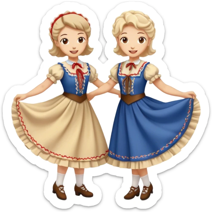 Cinematic Realistic scene of two square dancers in traditional American folk costumes, captured in joyful, coordinated motion with vibrant, rustic lighting that highlights their cultural heritage sticker