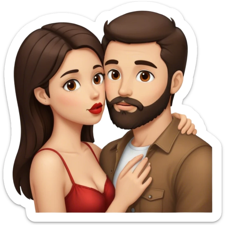 Can you make an emoji Showing a brunette girl and brunette man with a beard kissing esch other  sticker