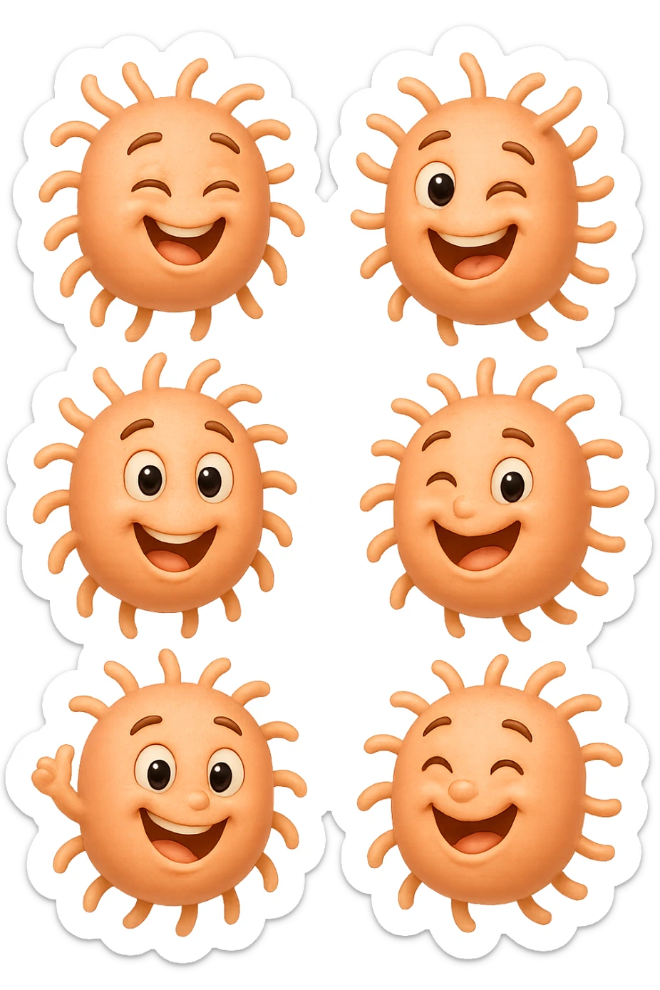 EMOJI STILE IPHONE DI 6 BATTERI INTESTINALI FELICI CHE FLUTTUANO IN ARIA IPERREALISTICO 4K sticker