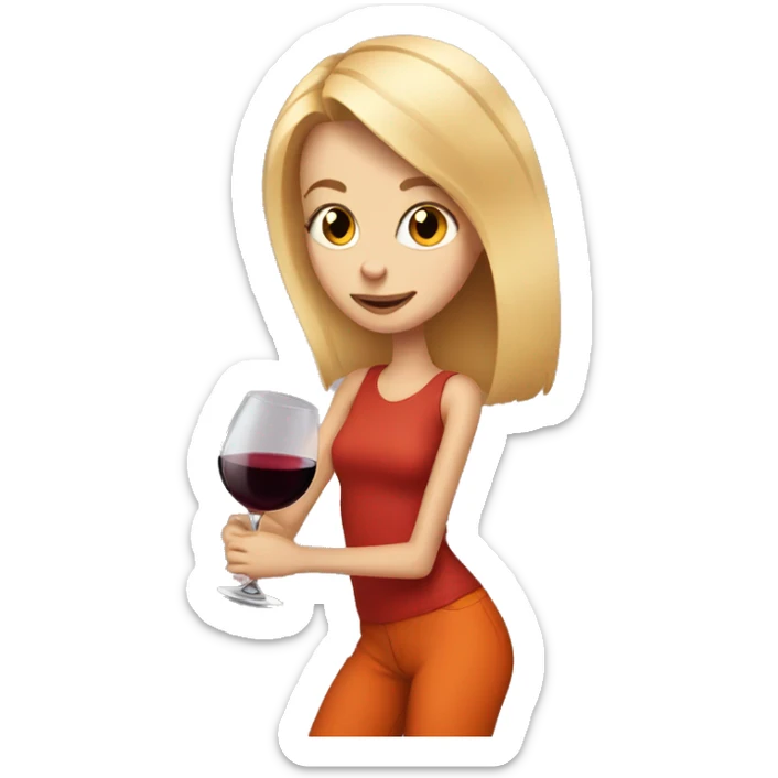 skinny blonde girl with orange cat and red wine in hand sticker
