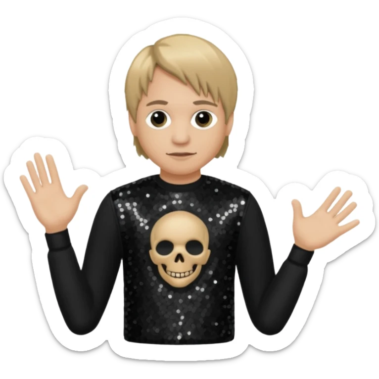 Ray Luzier from Korn with dark blonde hair, light skin, black sequin outfit sticker