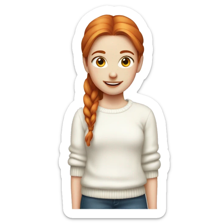 Red-haired girl in two ponytails with pale skin white sweater sticker