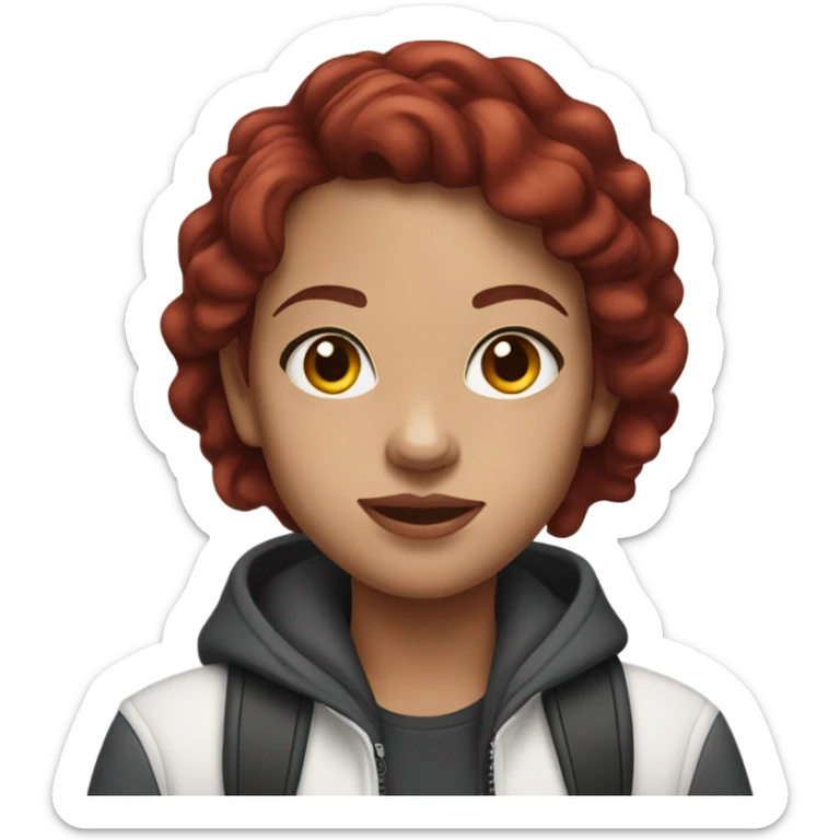 Girl with dark red hair wearing air pods sticker