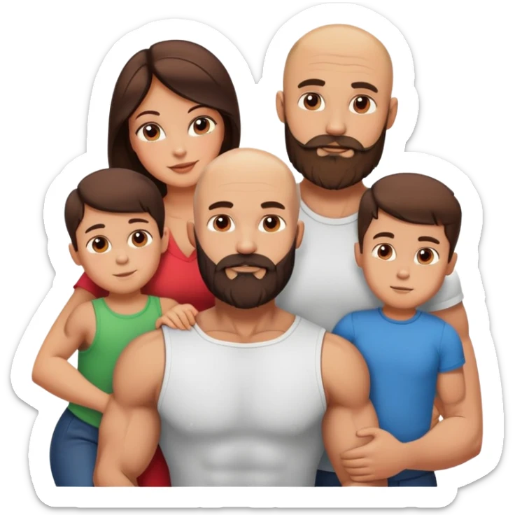 Muscular Bald man with a beard in love with his hot brunette wife and 3 sons sticker