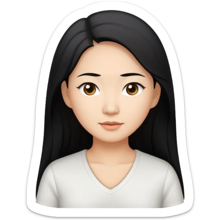 asian mom with long black hair and big brown eyes emoji in a white v neck shirt sticker