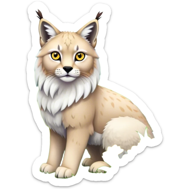 Collage of exotic animals: a lynx with striking eyes, and a fluffy alpaca standing in a lush meadow. The lynx gazes intently while the alpaca looks calm and curious. Surrounded by vibrant plants and flowers. Transparent background for a lively, colorful scene. sticker