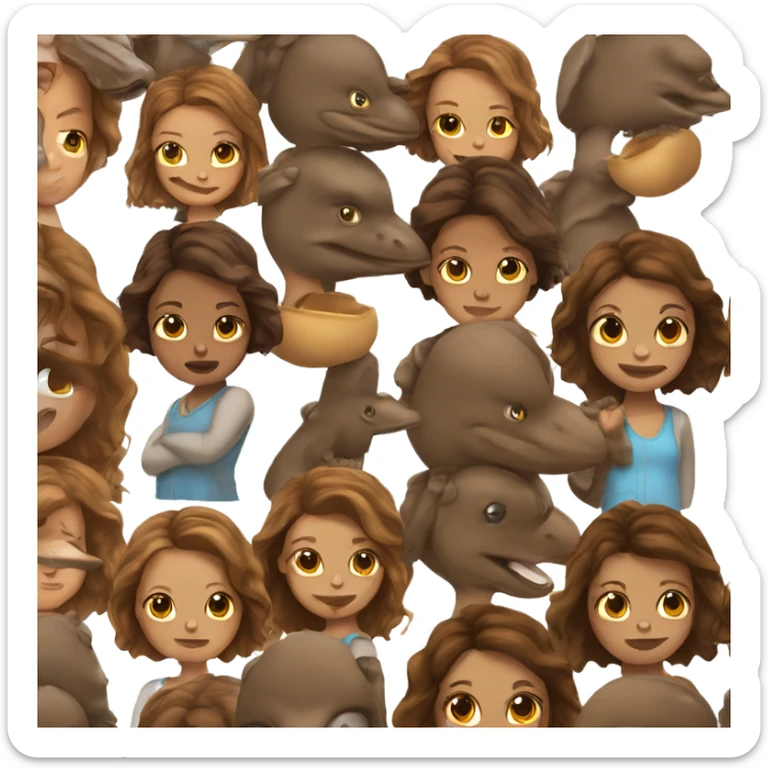 mix of girl with brown hair and a platypus sticker