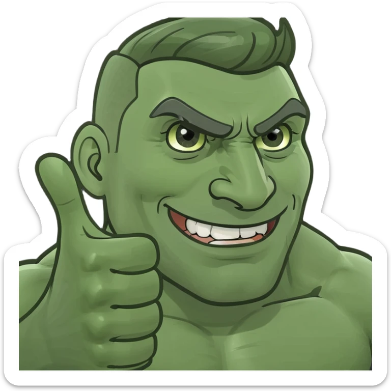 gigachad style muscular man emoji giving thumbs up, humorous exaggerated facial features, suitable for Twitch emojis for Twitch.tv/wisko channel sticker