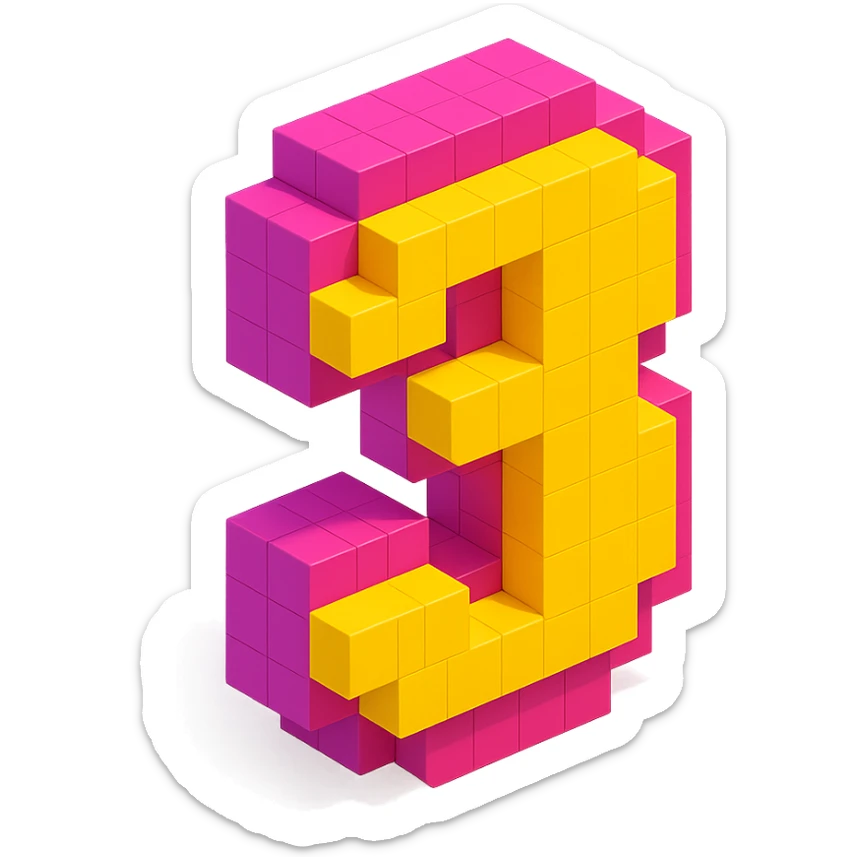 playful and creative number 3 in voxel art style sticker