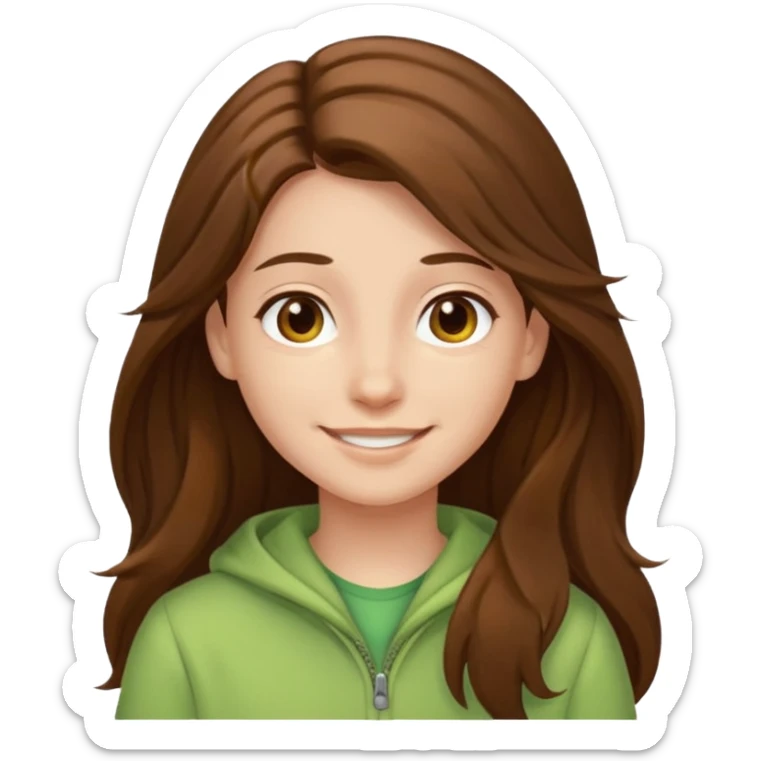 

"You have long brown hair that frames your face beautifully. Your skin is fair, giving you a fresh and youthful appearance. You have a warm smile that lights up your features. Your style is casual and comfortable, often wearing soft colors like light green that complement your look."

 sticker