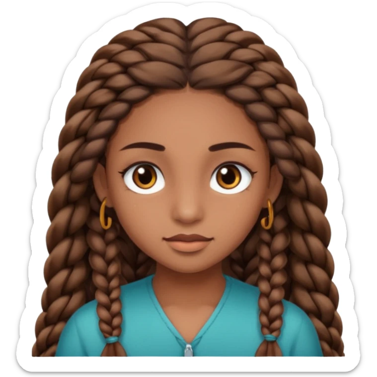 girl with thin braids long hair and brown eyes, brown skin, eyelashes, siren eyes sticker