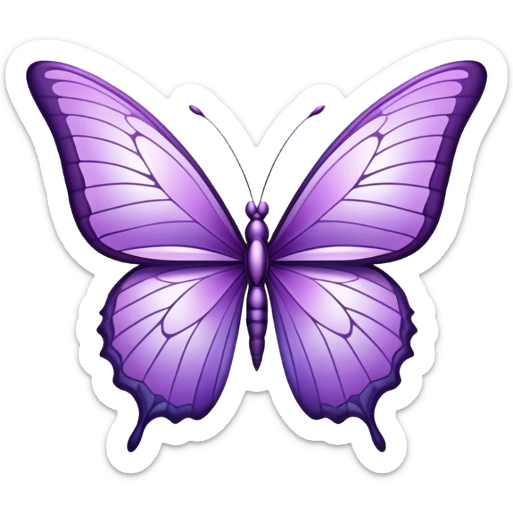 a stunningly detailed butterfly with lilac and purple wings. The wings should display a harmonious blend of swirling and geometric designs, giving them a mystical and artistic feel. The butterfly should have a graceful, elongated body with a subtle metallic sheen, enhancing its enchanting presence. sticker