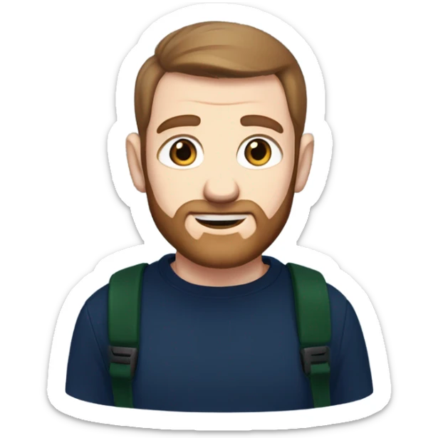 irish man light blue eyes, brown short receding hair and short beard, wearing a smart navy blue jumper. sticker