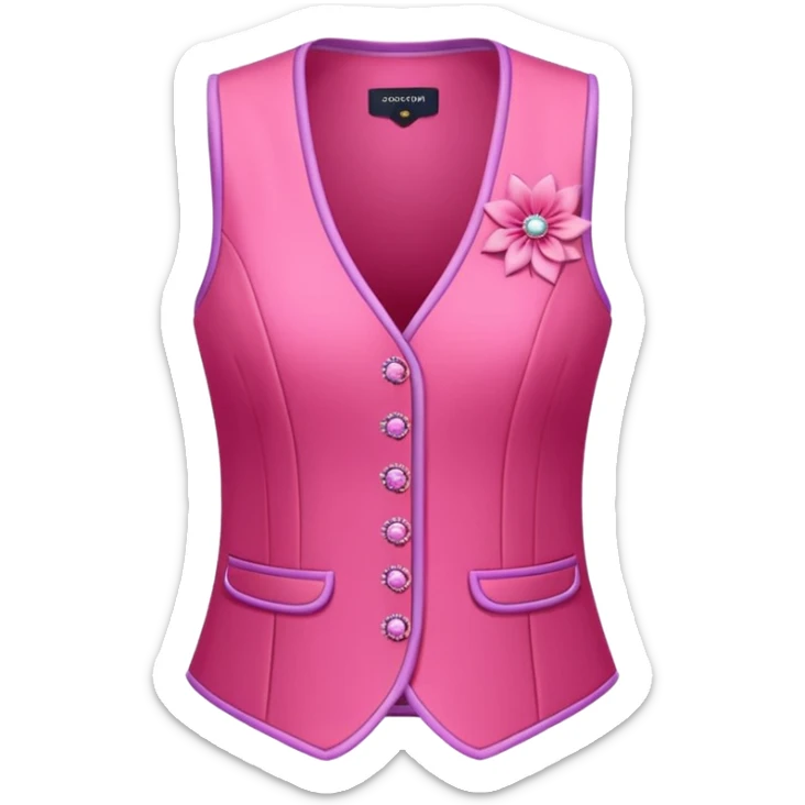 a stylish women’s vest, sleeveless, elegant and decorative design, in a bright pink color with small cute details, feminine and fancy look, no background, ONLY VEST sticker