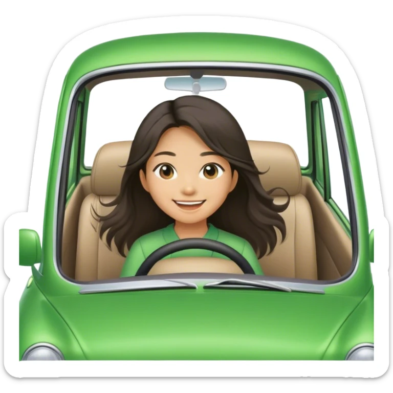 Long hair asian girl driving on her way in a green car  sticker