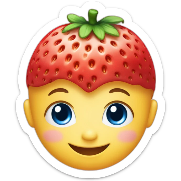 Smiling cute Baby face with blue eyes with a strawberry on top of the head sticker