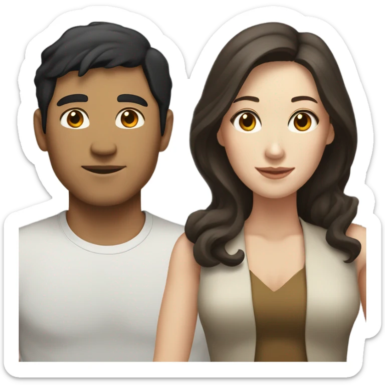 A pale half Asian man with short dark hair and white woman with long wavy brunette hair dancing together sticker