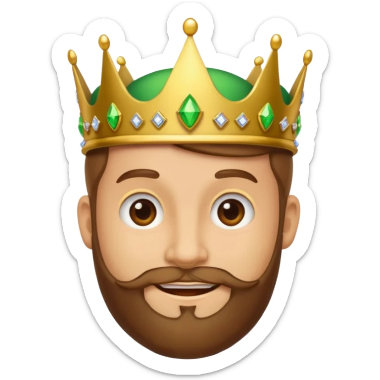 Create a cartoon-style emoji of Gaspar, one of the Three Wise Men. Only show his face and crown. He has a gentle smile, brown beard, and a green and gold crown with jewels. Make it colorful, simple, and suitable as an emoji. sticker