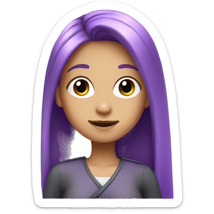 girl with long straight purple hair and light skin, saluting sticker
