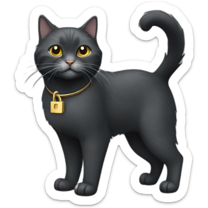 Full body Fat Russian black grey cat with golden eyes and a white lock of hair on his chest,  of hasitting and meowing  sticker