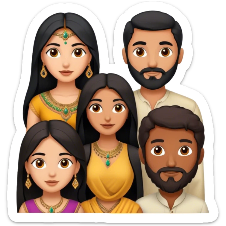 one Persian girl, one Indian girl, one Moroccan man, one black man, one Egyptian man sticker