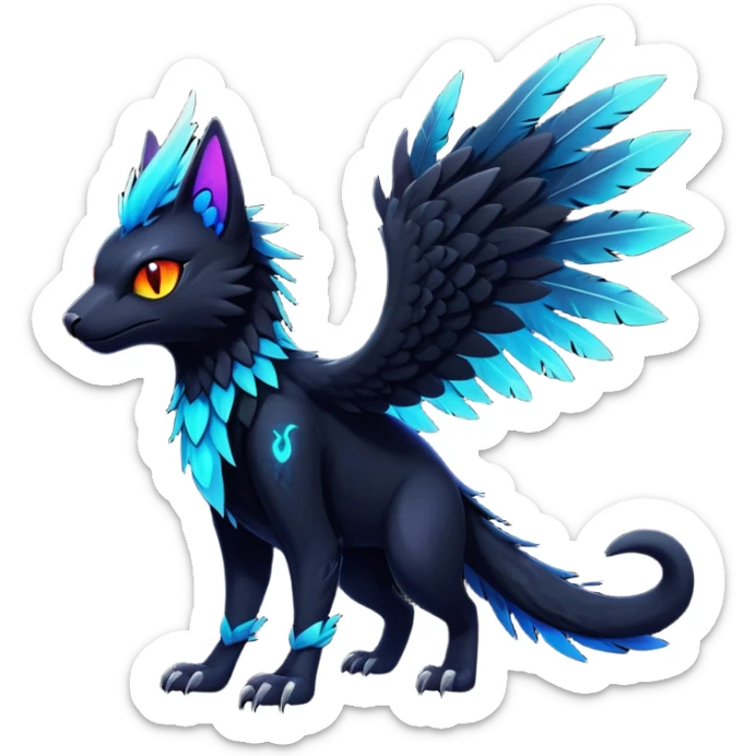 Black Dark Exotic Tropical Beaked Feathery Nocturnal Neon-glowing Abyssal Nightly Abyss-Cat-Gryphon-Salandit-Silvally-akémon Creature (full body) sticker