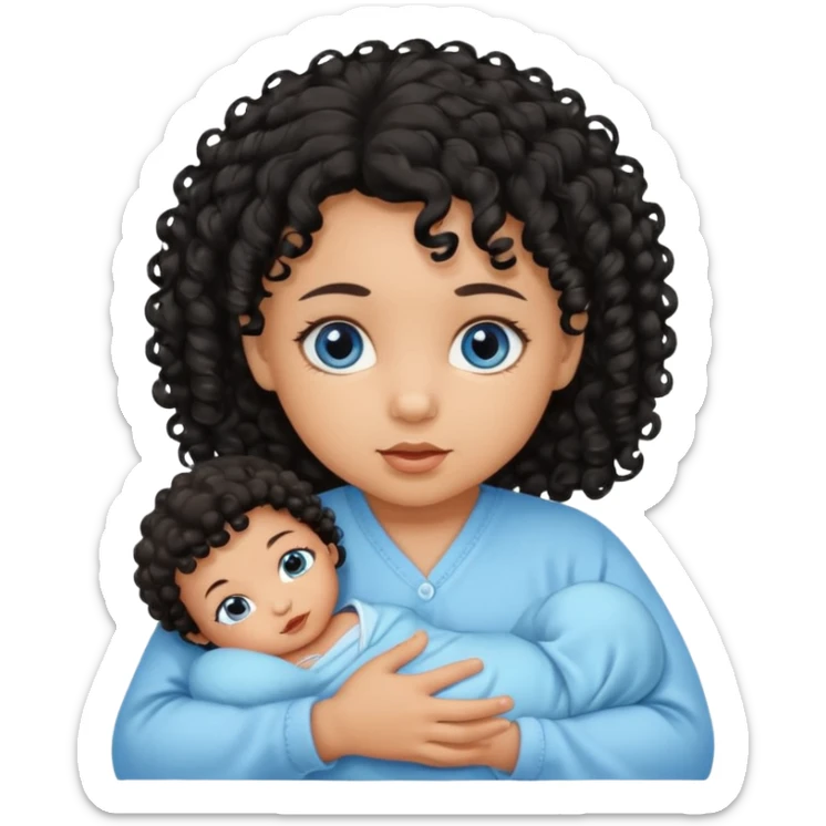 a girl tan newborn baby with black curly hair and blue eyes sticker
