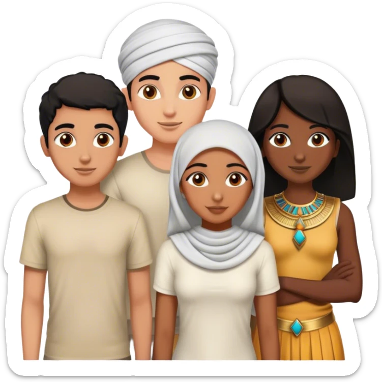 4 bestfriends, 1 south adian girl, 1 Egyptian boy, persian girl 1 moroccan boy 1 black boy sticker