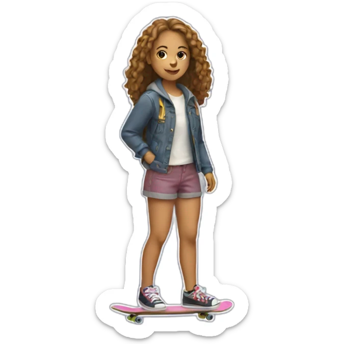 Make a sticker of the 30 birthday of a woman Who looks like a girl of 16 with a skateboard in his hand sticker