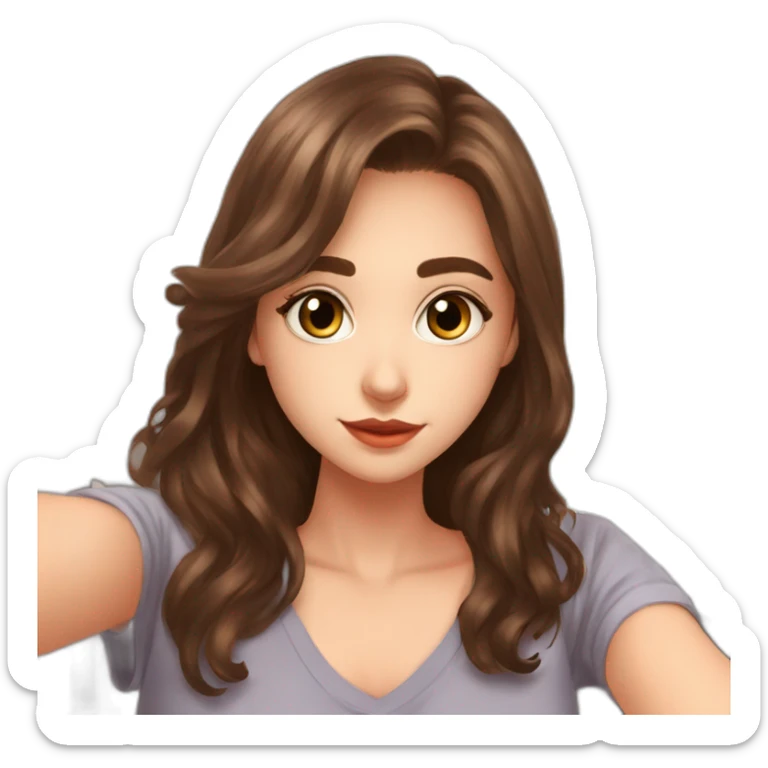 a woman taking a selfie in front of a mirror, a picture, tachisme, she is about 1 6 years old, brown hair and large eyes, discord profile picture, ekaterina sticker