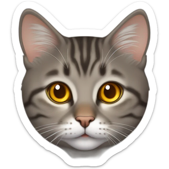 american short hair cat- tabby- a little bit fat- brown yellow eyes- the distances between eyes is a little bit far- dark orange hair- fluffy- looks cute - looks middle aged sticker