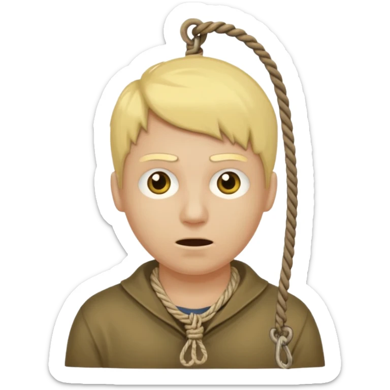 😔 with noose around neck. IOS themed emoji with regular yellowish skin(not completely yellow) only head sticker