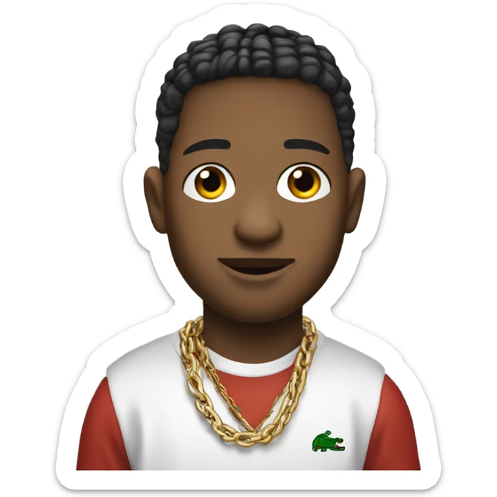 create an emoji of a young rapper with a chain on his neck dressed in a Lacoste TN sticker