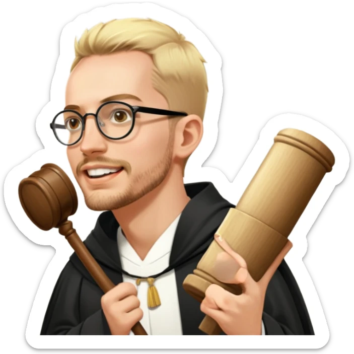 Wearing judges robes holding a gavel  ￼ sticker
