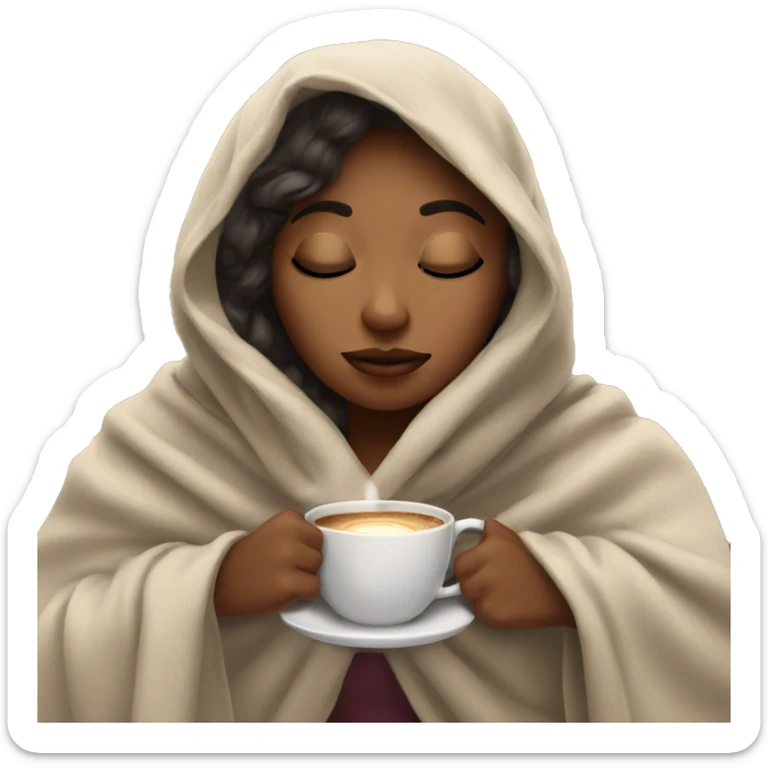 girl inside a blanket sipping coffee eyes closed sticker