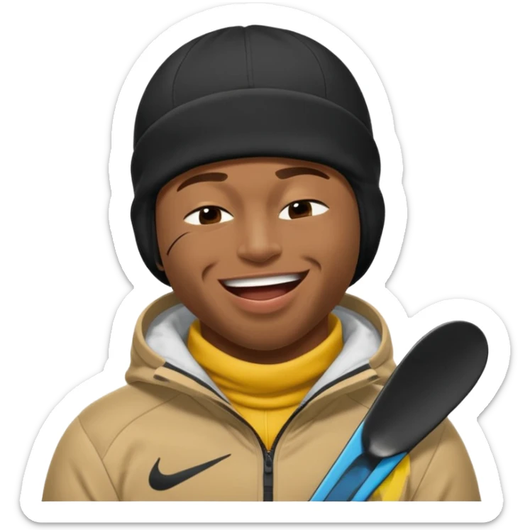 black guy with nike ski mask on squinching his face trying to hold his laugh with his eyes closed sticker