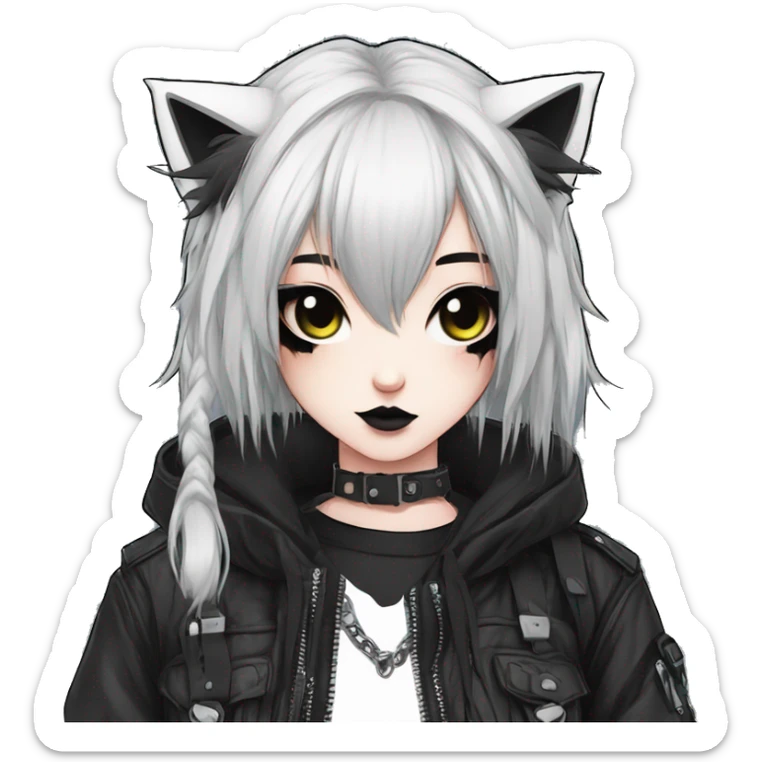 Edgy Kawaii Cute Cool Cartoon Anime Punk Techwear Gothic Catgirl sticker