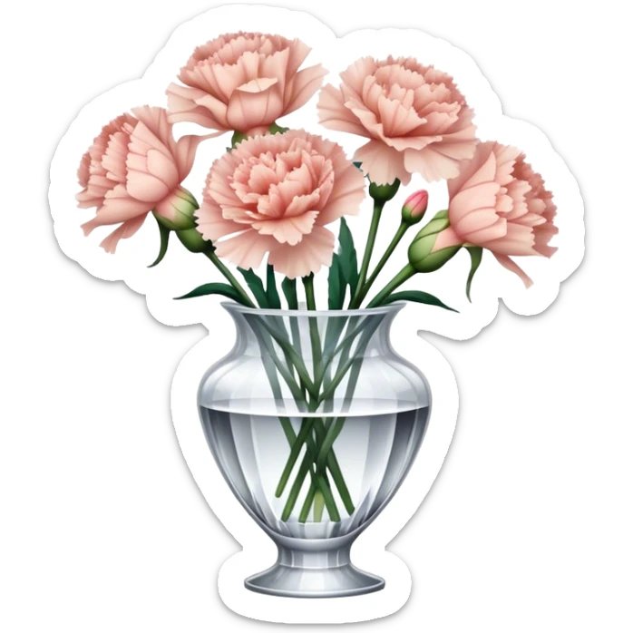 Bouquet of nude Carnation flowers in crystal vase sticker