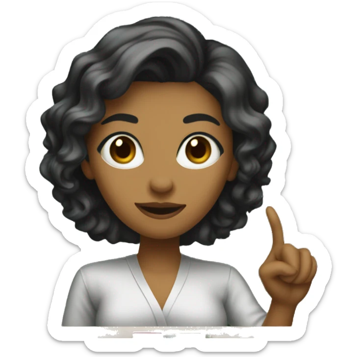 A female researcher in her 20s wearing a gown. Her hair is black short and her skin is white. She is pointing at a blackboard sticker