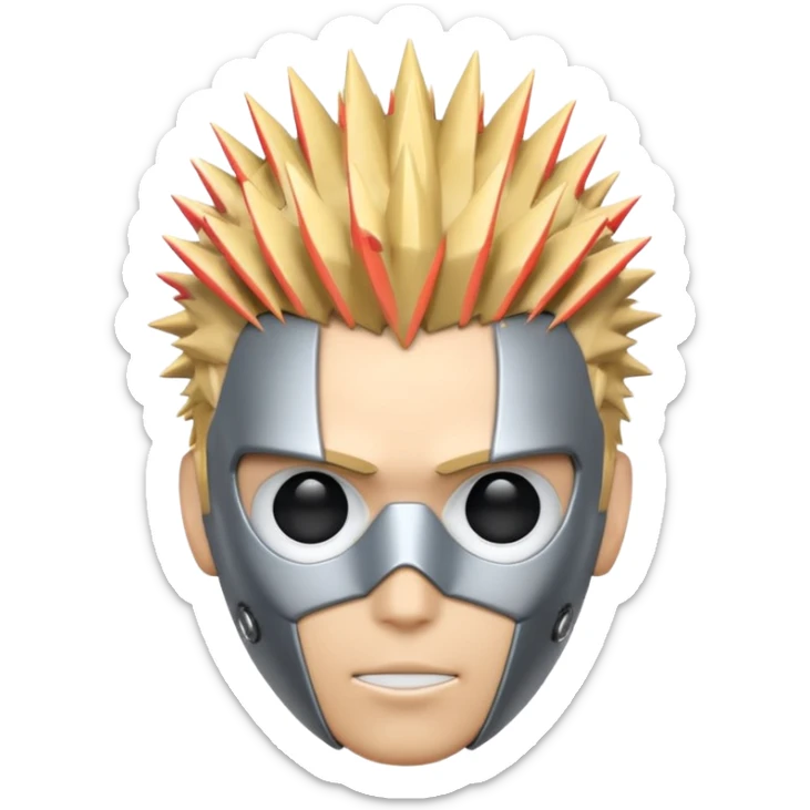 minimal emoji of Genos from One Punch Man, mechanical face, spiky blond hair, robot emoji style sticker