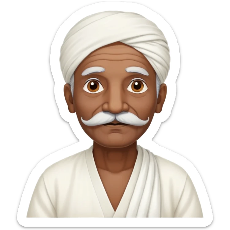 an old indian grandfather in white dhoti white kurta and big moustache sticker