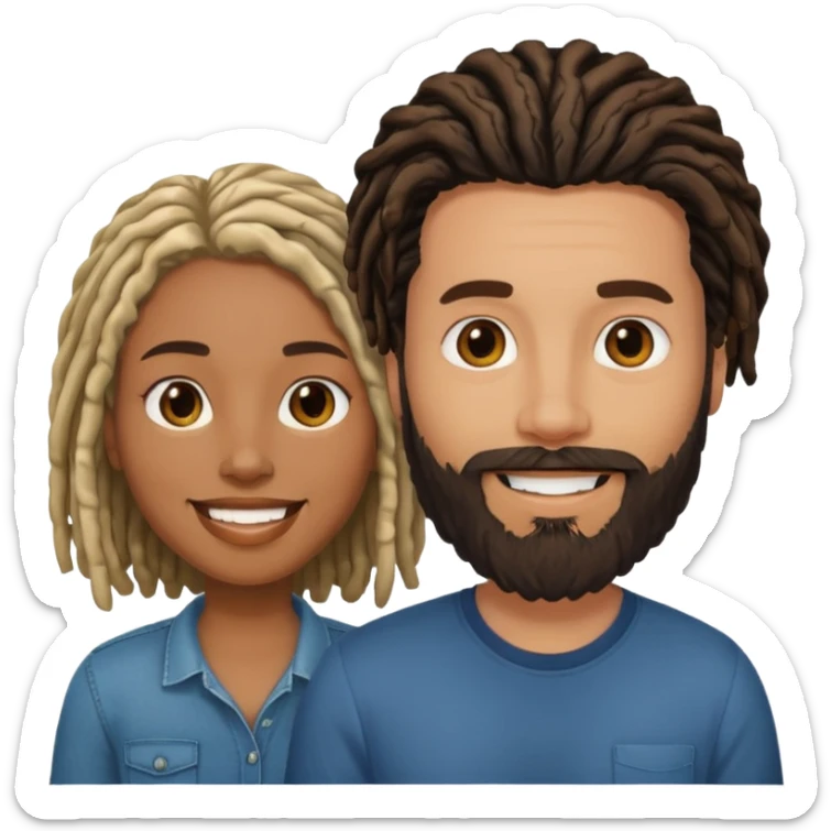 Couple emoji -WHITE with man with beard, BLACK FEMALEwith mid length locs sticker